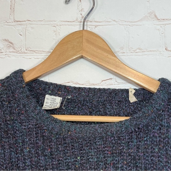 Vintage Italian Wool Sweater Mens Medium Blue Patchwork Cable Knit 90s - Picture 3 of 13